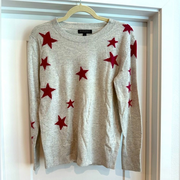 Banana Republic Italian Merino Wool blended pink star printed sweater - Picture 3 of 6